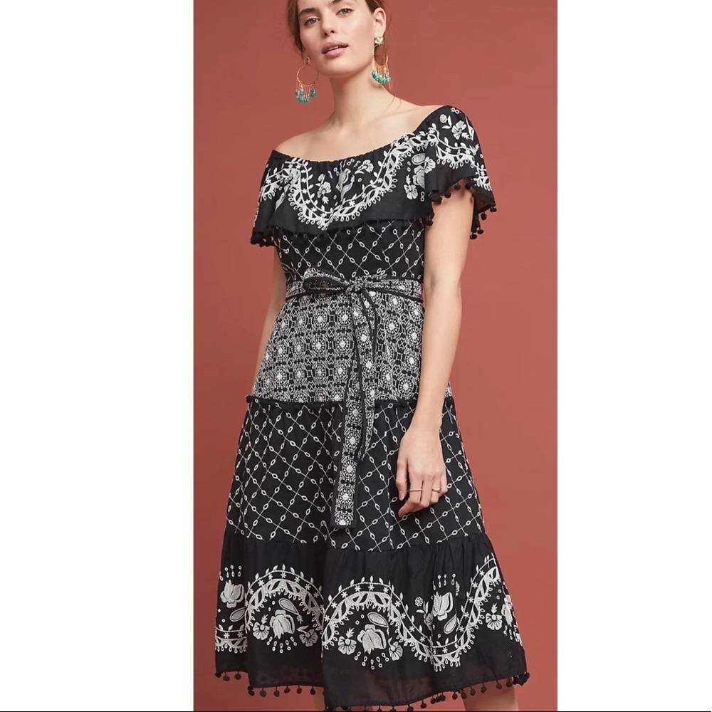 NWT ANTHROPOLOGIE MARISOL BOHO OFF THE SHOULDER DRESS SZ 10 US